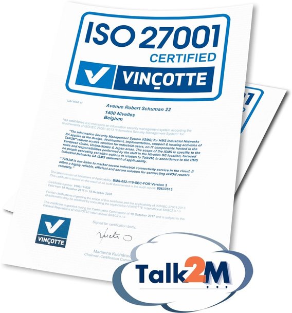 HMS obtient la certification ISO 27001 pour eWON® Talk2M